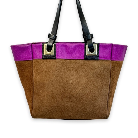 FURLA Suede Reversible Violet & Mocha Italian Leather Tote w/ Dustbag! - Picture 3 of 14